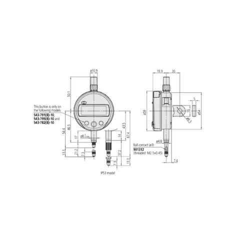 Digital Dial Indicator - 12.5mm-0.01mm, MITUTOYO Dimensions